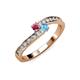 3 - Orane Rhodolite Garnet and Blue Topaz with Side Diamonds Bypass Ring 