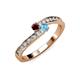 3 - Orane Red Garnet and Blue Topaz with Side Diamonds Bypass Ring 