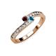 3 - Orane Red Garnet and London Blue Topaz with Side Diamonds Bypass Ring 
