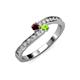 3 - Orane Red Garnet and Peridot with Side Diamonds Bypass Ring 