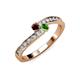 3 - Orane Red and Green Garnet with Side Diamonds Bypass Ring 
