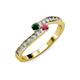 3 - Orane Emerald and Rhodolite Garnet with Side Diamonds Bypass Ring 