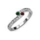 3 - Orane Emerald and Red Garnet with Side Diamonds Bypass Ring 