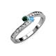 3 - Orane Emerald and Blue Topaz with Side Diamonds Bypass Ring 