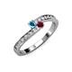 3 - Orane London Blue Topaz and Ruby with Side Diamonds Bypass Ring 