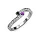 3 - Orane Black Diamond and Amethyst with Side Diamonds Bypass Ring 