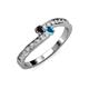 3 - Orane Black Diamond and London Blue Topaz with Side Diamonds Bypass Ring 