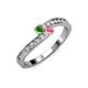 3 - Orane Green Garnet and Pink Tourmaline with Side Diamonds Bypass Ring 