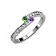 3 - Orane Green Garnet and Amethyst with Side Diamonds Bypass Ring 