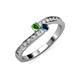 3 - Orane Green Garnet and Blue Diamond with Side Diamonds Bypass Ring 