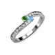 3 - Orane Green Garnet and Blue Topaz with Side Diamonds Bypass Ring 