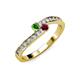 3 - Orane Green Garnet and Ruby with Side Diamonds Bypass Ring 