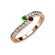 3 - Orane Green Garnet and Ruby with Side Diamonds Bypass Ring 