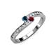 3 - Orane Blue Diamond and Ruby with Side Diamonds Bypass Ring 