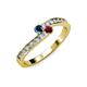 3 - Orane Blue Diamond and Ruby with Side Diamonds Bypass Ring 