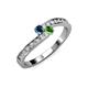 3 - Orane Blue Diamond and Green Garnet with Side Diamonds Bypass Ring 