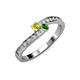 3 - Orane Yellow Diamond and Green Garnet with Side Diamonds Bypass Ring 