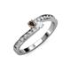 3 - Orane Smoky Quartz and White Sapphire with Side Diamonds Bypass Ring 
