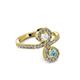 3 - Raene White Sapphire and Aquamarine with Side Diamonds Bypass Ring 