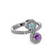 3 - Raene Aquamarine and Amethyst with Side Diamonds Bypass Ring 