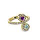 3 - Raene Amethyst and Aquamarine with Side Diamonds Bypass Ring 