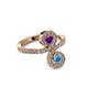3 - Raene Amethyst and Blue Topaz with Side Diamonds Bypass Ring 
