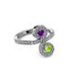 3 - Raene Amethyst and Peridot with Side Diamonds Bypass Ring 