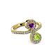 3 - Raene Amethyst and Peridot with Side Diamonds Bypass Ring 