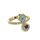3 - Raene Blue Topaz and Blue Sapphire with Side Diamonds Bypass Ring 
