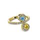 3 - Raene Blue Topaz and Yellow Sapphire with Side Diamonds Bypass Ring 