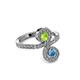 3 - Raene Peridot and Blue Topaz with Side Diamonds Bypass Ring 