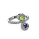 3 - Raene Peridot and Blue Sapphire with Side Diamonds Bypass Ring 