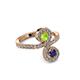 3 - Raene Peridot and Blue Sapphire with Side Diamonds Bypass Ring 
