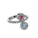 3 - Raene Rhodolite Garnet and Aquamarine with Side Diamonds Bypass Ring 