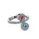 3 - Raene Rhodolite Garnet and Blue Topaz with Side Diamonds Bypass Ring 