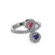 3 - Raene Rhodolite Garnet and Blue Sapphire with Side Diamonds Bypass Ring 