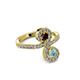 3 - Raene Red Garnet and Aquamarine with Side Diamonds Bypass Ring 