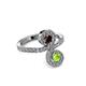 3 - Raene Red Garnet and Peridot with Side Diamonds Bypass Ring 