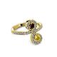 3 - Raene Red Garnet and Yellow Sapphire with Side Diamonds Bypass Ring 