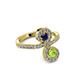 3 - Raene Blue Sapphire and Peridot with Side Diamonds Bypass Ring 