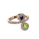 3 - Raene Blue Sapphire and Peridot with Side Diamonds Bypass Ring 
