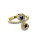 3 - Raene Blue Sapphire and Red Garnet with Side Diamonds Bypass Ring 