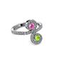 3 - Raene Pink Sapphire and Peridot with Side Diamonds Bypass Ring 