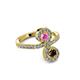 3 - Raene Pink Sapphire and Red Garnet with Side Diamonds Bypass Ring 