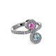 3 - Raene Pink Sapphire and Aquamarine with Side Diamonds Bypass Ring 