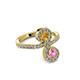 3 - Raene Citrine and Pink Sapphire with Side Diamonds Bypass Ring 