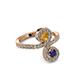 3 - Raene Citrine and Blue Sapphire with Side Diamonds Bypass Ring 