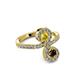 3 - Raene Yellow Sapphire and Red Garnet with Side Diamonds Bypass Ring 