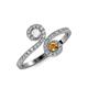 4 - Raene White Sapphire and Citrine with Side Diamonds Bypass Ring 