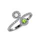 4 - Raene White Sapphire and Peridot with Side Diamonds Bypass Ring 